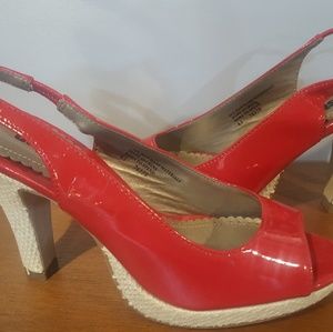 Red peep toe heels